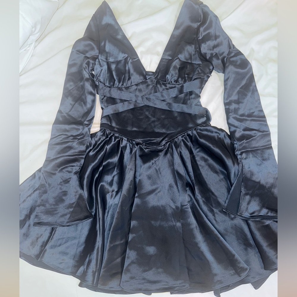 House of CB Dominique Crossover Strap Plunge Spruce Blue Mini Dress Size XS - Picture 8 of 8